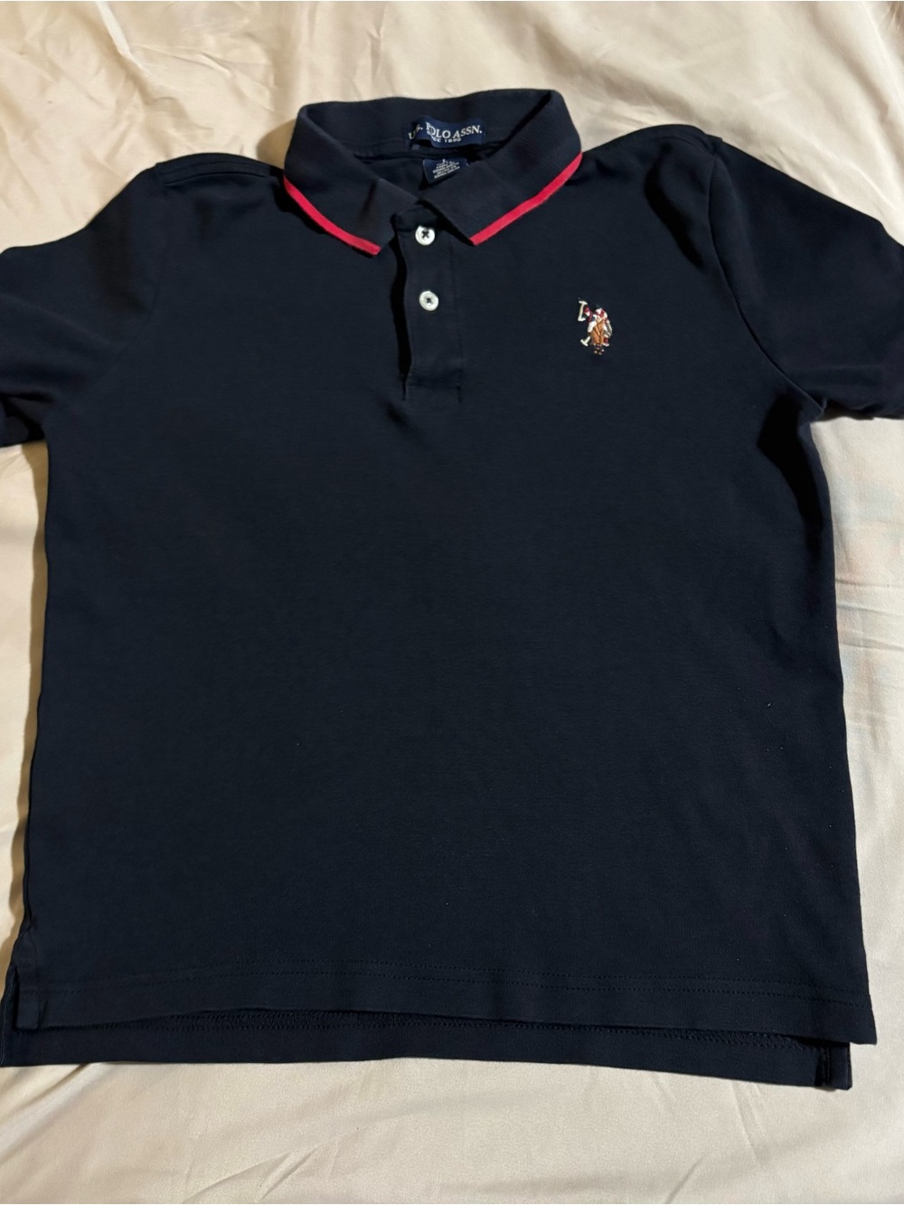 U.S. Polo Assn. Boys Black Polo Shirt Embroidered Logo Size L 10/12